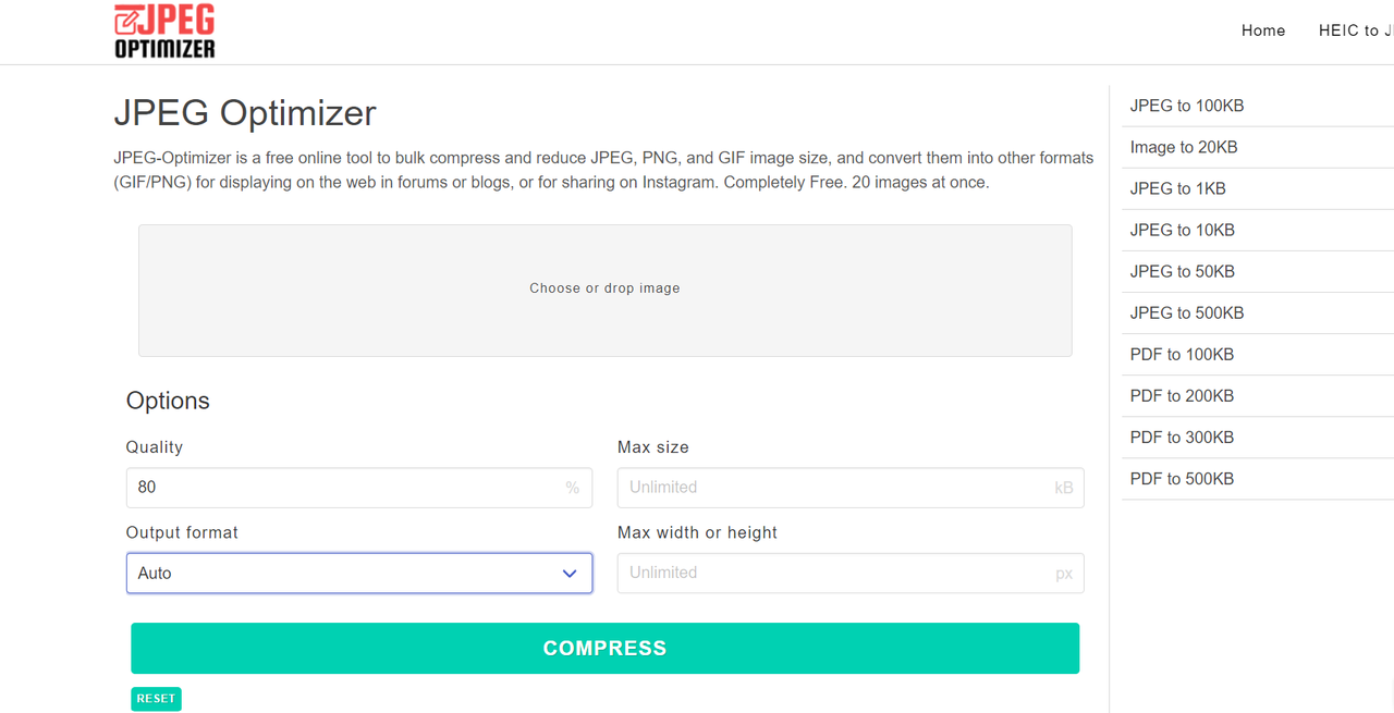 Online JPG file compressors - JPEG Optimizer